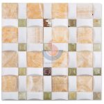 3D Design Marble Onyx Mosaic Tile For Backsplash, Honey Onyx ,White And Green Onyx Mosaic -