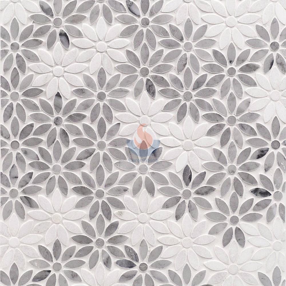 Bianco Carrara White Sun Flower Water Jet Mosaic Backsplash