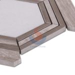 Wood Grain And Thassos White Marble Hexagon Honed Mosaic Tiles On Mesh -