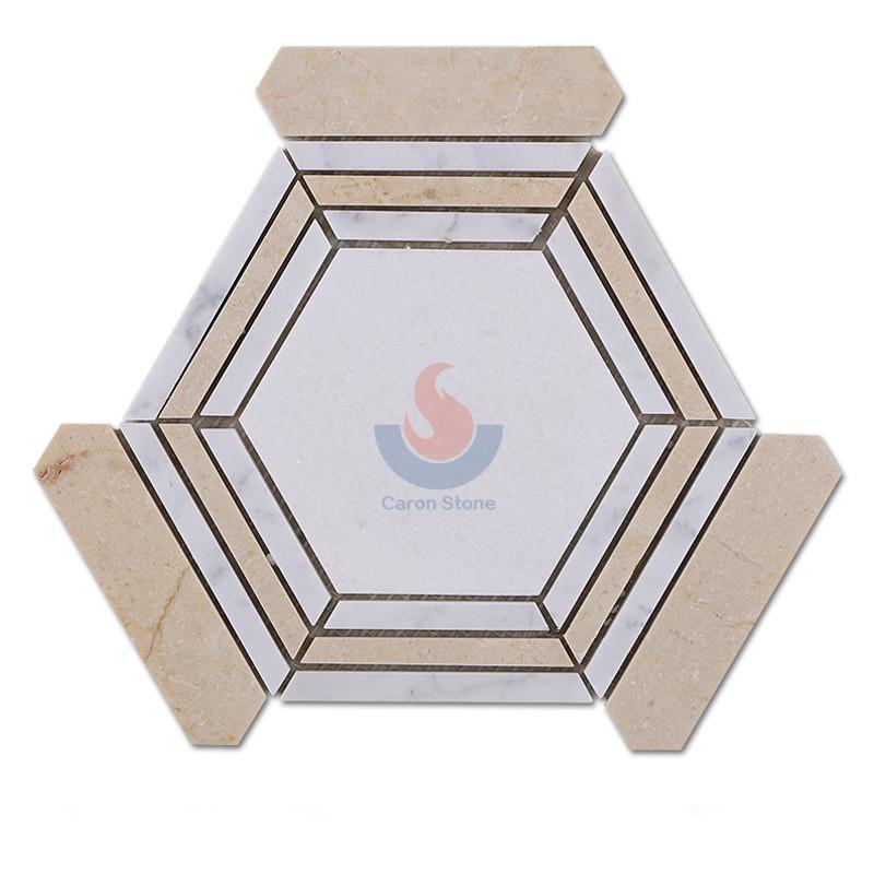 Carrara White Crema Marfil Mix Thassos White Marble Hexagon Mosaic Tile