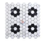 Greece Volakas White Marble With Chinese Nero Marquina Black Hexagon Mosaic Tile -