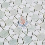 Ming Green Marble And Thassos White Flower Pattern Mosaic Tiles , New Design White Marble Mosaic -