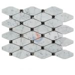 Carrara White Marble Stone Long Ocatgon Mosaic Tiles Mix Crystal Glass Dots -
