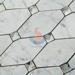 Carrara White Marble Stone Long Ocatgon Mosaic Tiles Mix Crystal Glass Dots -