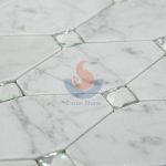 Carrara White Marble Stone Long Ocatgon Mosaic Tiles Mix Crystal Glass Dots -