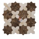 Crema Marfil And Emperador Dark Marble Mosaic Flower Pattern -