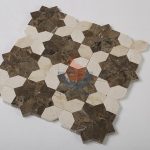 Crema Marfil And Emperador Dark Marble Mosaic Flower Pattern -