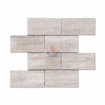 Chinese Wood Grain Grey Marble 3x6 Brick Wall Tile On Mesh -