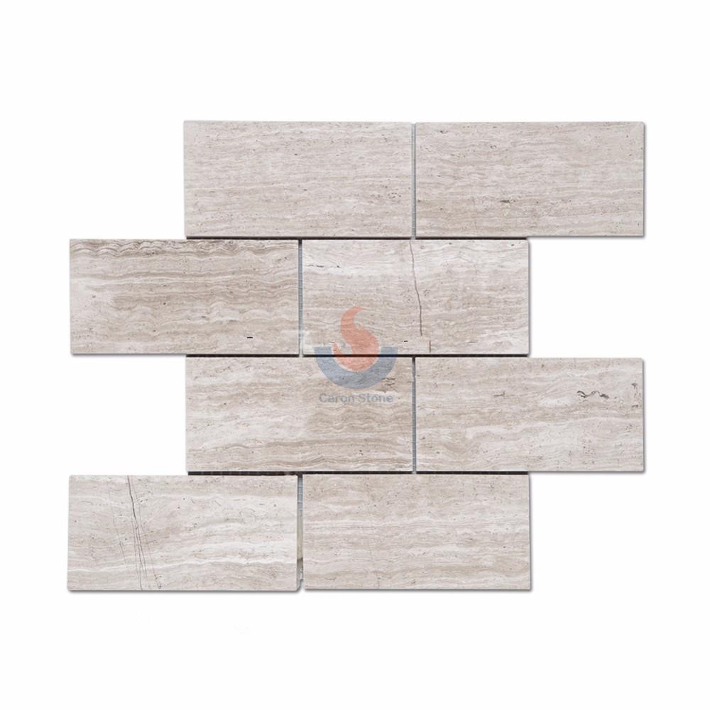 Chinese Wood Grain Grey Marble 3×6 Brick Wall Tile On Mesh