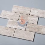 Chinese Wood Grain Grey Marble 3x6 Brick Wall Tile On Mesh -