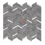 Gray Marble Chevron Design Backsplash Mosaic Tiles On Mesh , -
