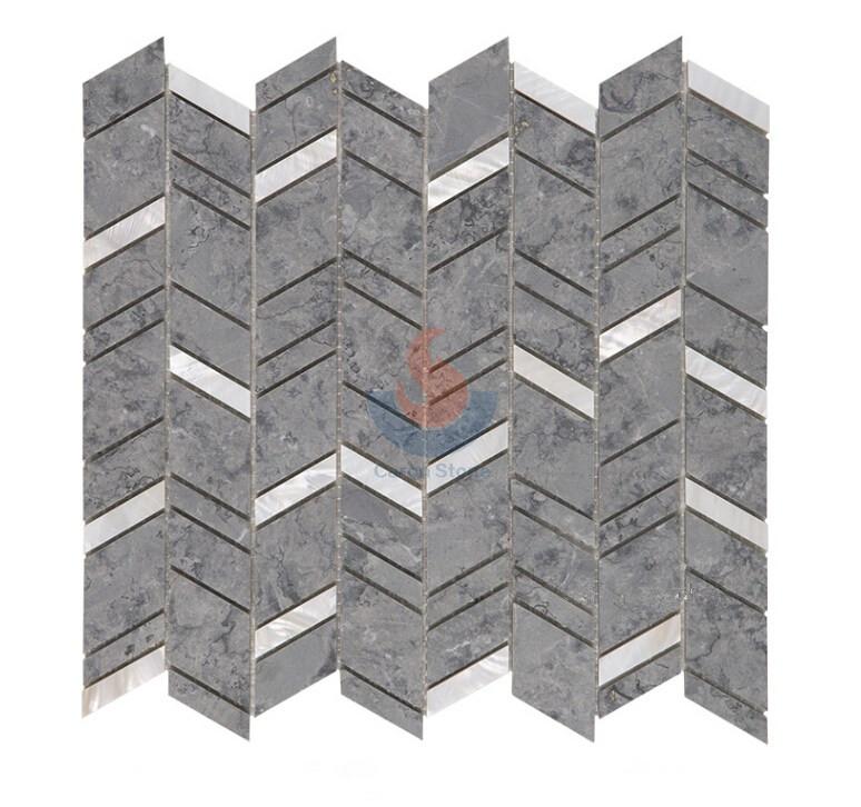 Gray Marble Chevron Design Backsplash Mosaic Tiles On Mesh ,