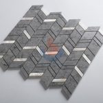 Gray Marble Chevron Design Backsplash Mosaic Tiles On Mesh , -