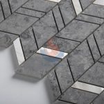 Gray Marble Chevron Design Backsplash Mosaic Tiles On Mesh , -