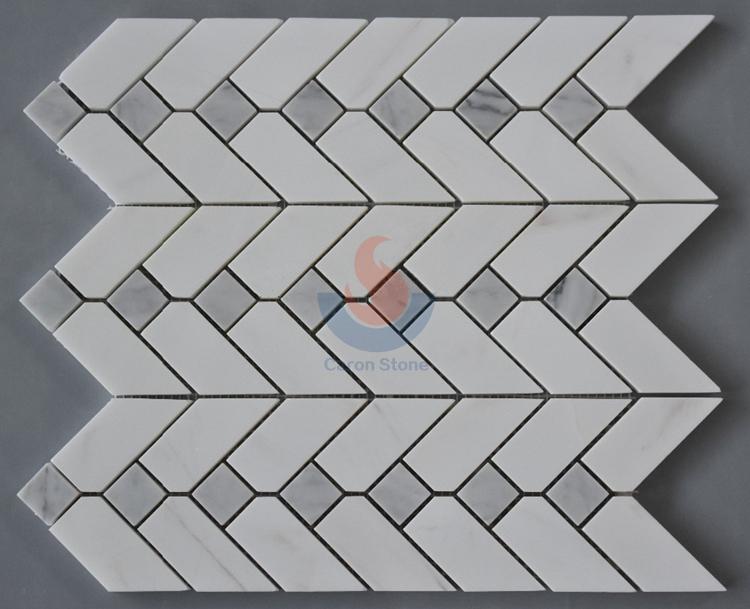 Carrara White Mixed Color Chevron Stone Mosaic Tiles For Floor And Wall
