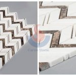 Thassos White Marble Mixed Dark Emperador Chevron Mosaic Bathroom Floor Tile -