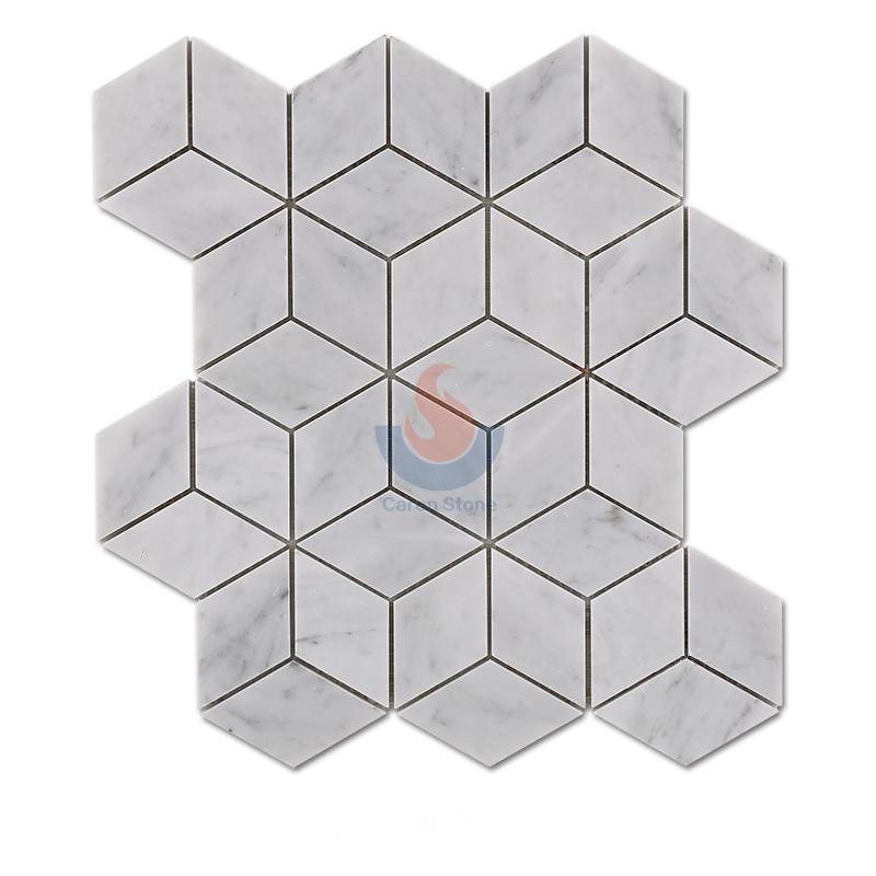 Carrara White Marble Rhombus Hexagon Mosaic Tiles