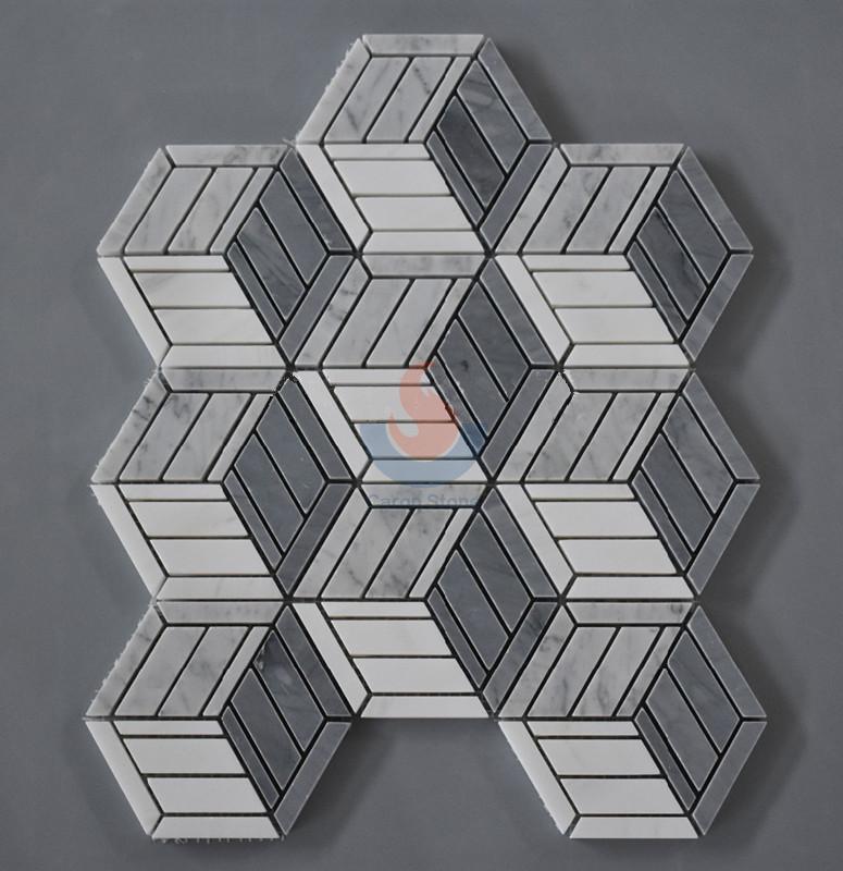 Dolomite White Marble Chevron Flooring Mosaic With Carrara  White and  Italy Grey marble