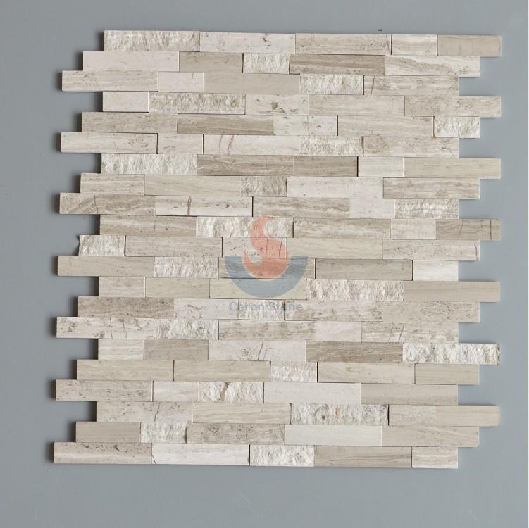 White Oak Silver Cream Marble  Brick Interlocking Mosaic