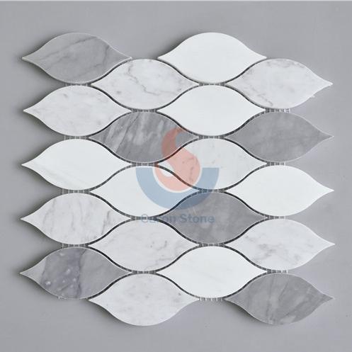 Carrara White Marble Beautiful Design Leaf Shaped Mosaic Tile