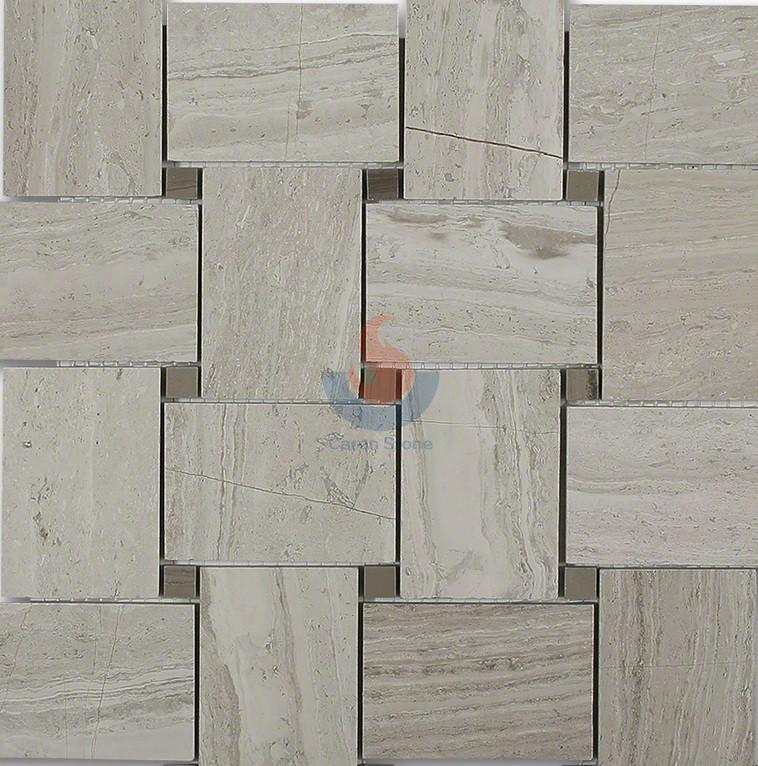 White Oak Silver Cream Basketwave Mosaic Tiles