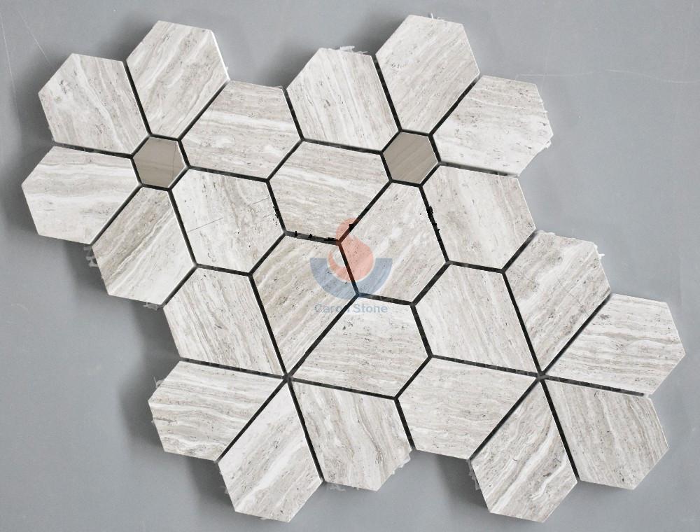 White Oak Silver Cream Sun Flower Mosaic Tiles Pattern For Backsplash