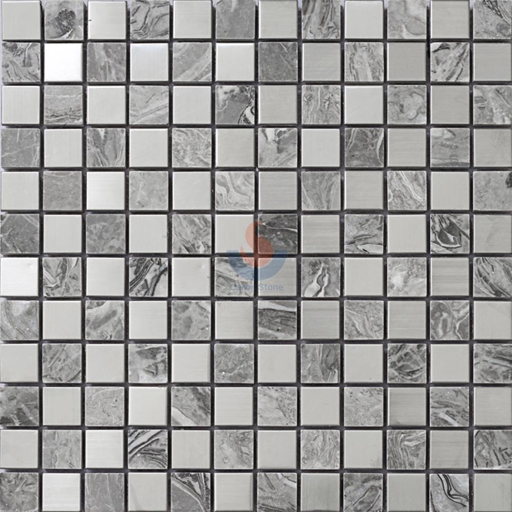 Natural Marble Stone Mix Metal Backsplash Mosaic Tiles
