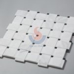 Bianco Carrara White 3D Design Basketweave Mosaic Tiles With Black Marquina Dot -