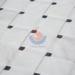 Bianco Carrara White 3D Design Basketweave Mosaic Tiles With Black Marquina Dot -