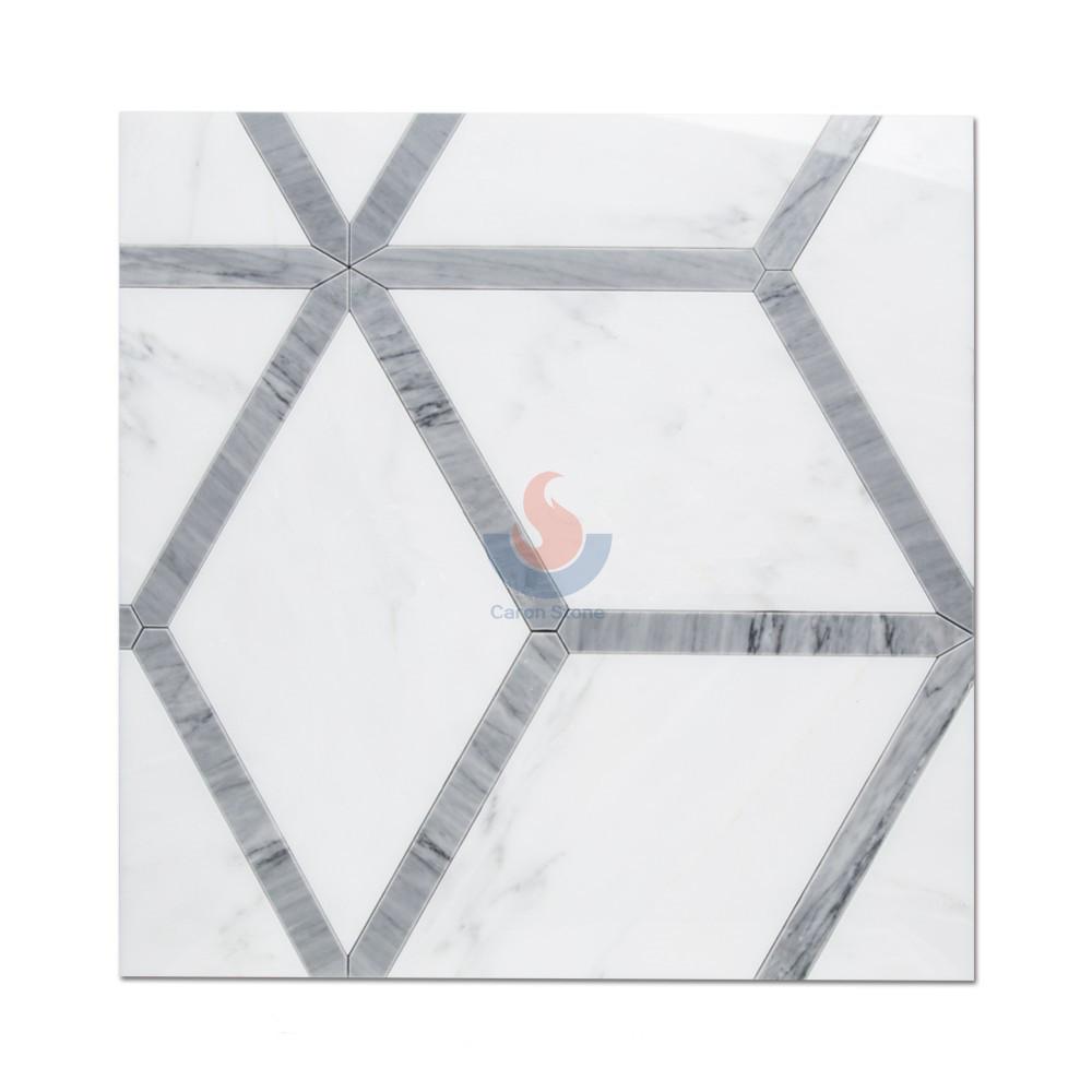 Statuary White Marble Waterjet Mosaic Bathroom Floor Tiles