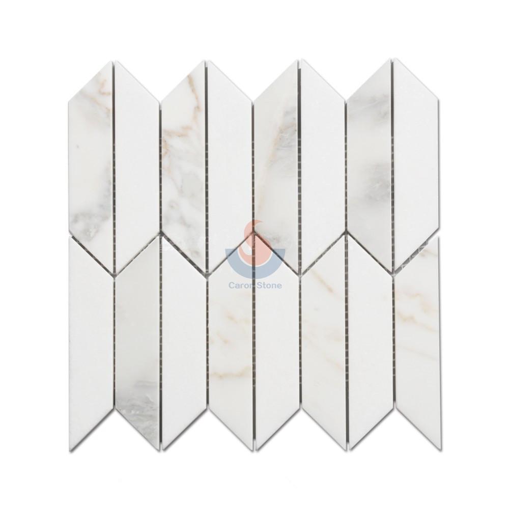 Thassos White Mixed Calacatta Gold Marble Trapezoid Mosaic For Kitchen Wall Tiles