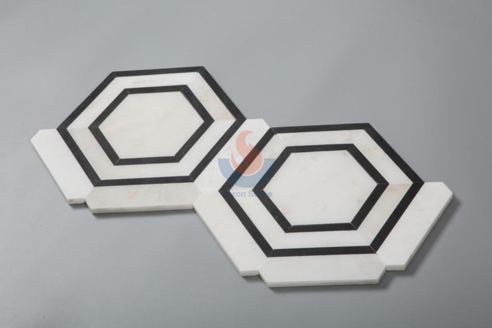 Hexagon Marble Mosaic Bathroom Floor Tile In Stock