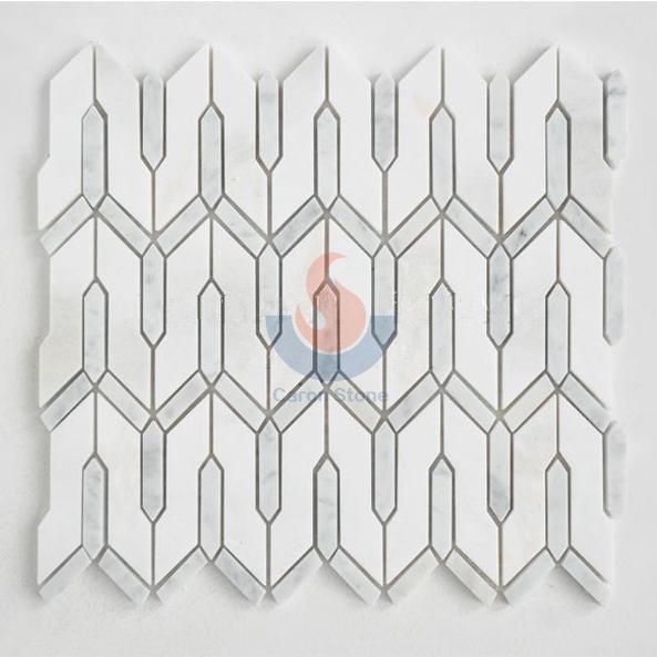 Carrara White  with  Thassos White  Water jet Mosaic   Tile