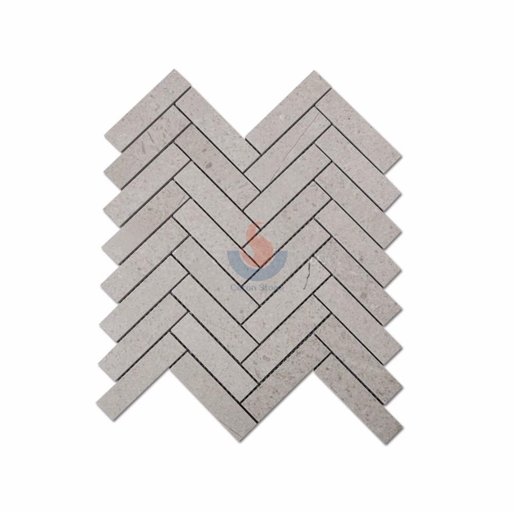 Cinderella Grey Marble 1X4 Herringbone Floor Mosaic Tiles