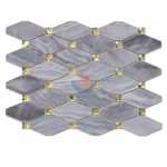 Gray Marble Long Octagon Mosaic Tiles With Glass Diamond Dots -