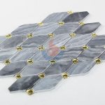 Gray Marble Long Octagon Mosaic Tiles With Glass Diamond Dots -