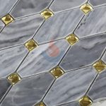 Gray Marble Long Octagon Mosaic Tiles With Glass Diamond Dots -