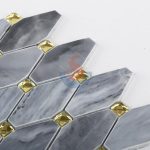 Gray Marble Long Octagon Mosaic Tiles With Glass Diamond Dots -