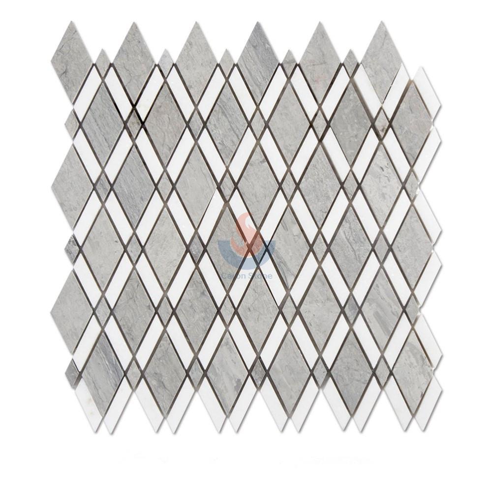 Chinese Blue Wood Vein Marble Rhombus With Thassos White Brick  Mosaic Tile