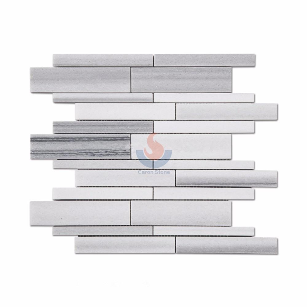 Marmara Equator White Marble Strip Mosaic Bathroom Tile