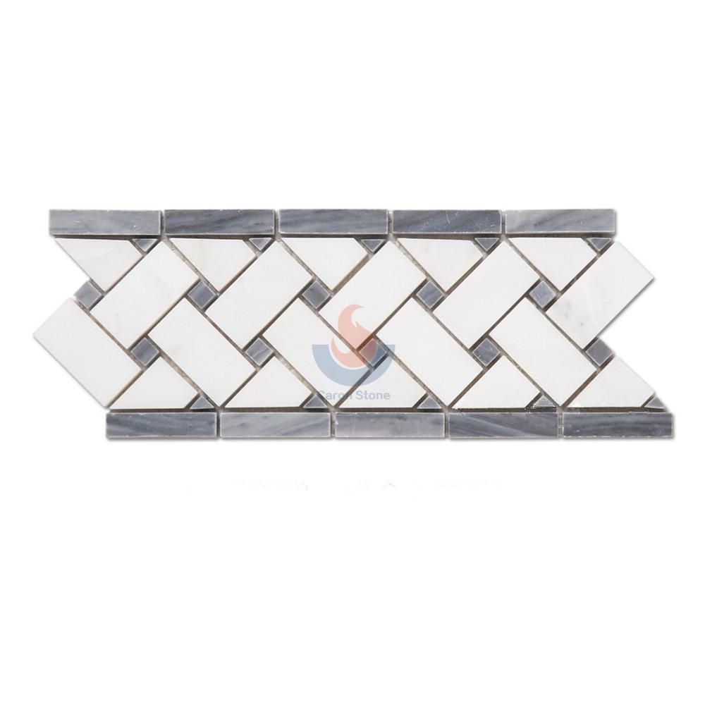White Mixed Gray Basketweave Design Marble Mosaic Wall Border