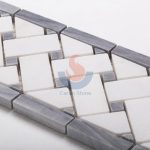 White Mixed Gray Basketweave Design Marble Mosaic Wall Border -