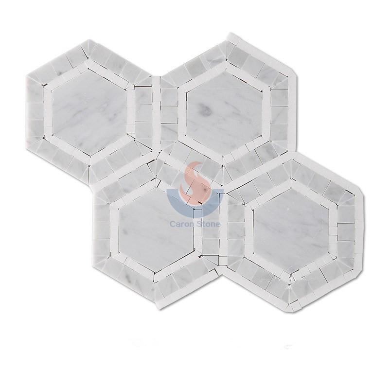 Carrara White And Greece Thassos White Marble Hexagon Floor Mosaic Tiles