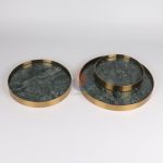 Round Green Marble Tray With Gold Edge -