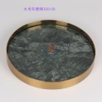 Round Green Marble Tray With Gold Edge -
