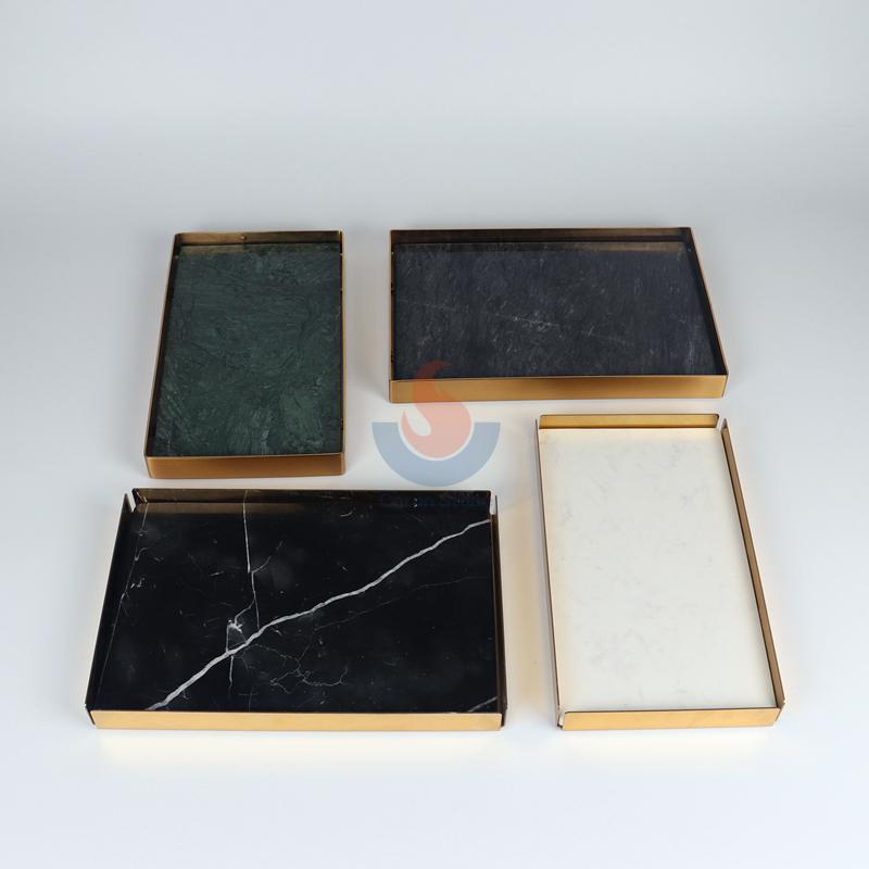 Metal Frame Marble Tray Rectangle Jewelry Display Tray Desktop Storage Organizer Decorative Tray Valet Tray Multi-Use Tray for Keys Jewelry Cosmetics Drinks