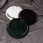 Metal Handle Round Black White Marble Tray Home Decoration Storage Supplies Coffee Tea Set Dessert Jewelry Outline Tray -