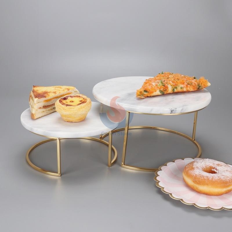 2 Layer Marble Cake Stand Custom Size Natural Store Round Wedding Cake Display Stand