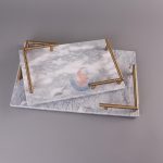White Marble Rectangular Home Decor Dresser Metal Serving Marble Tray -