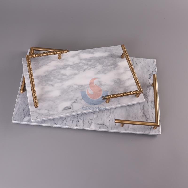 White Marble Rectangular Home Decor  Dresser Metal Serving Marble Tray